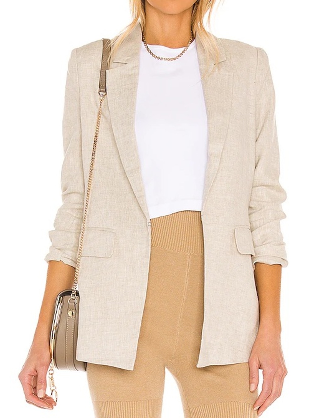 Central Park West x REVOLVE Birch Linen Blazer in Sand - Size XS